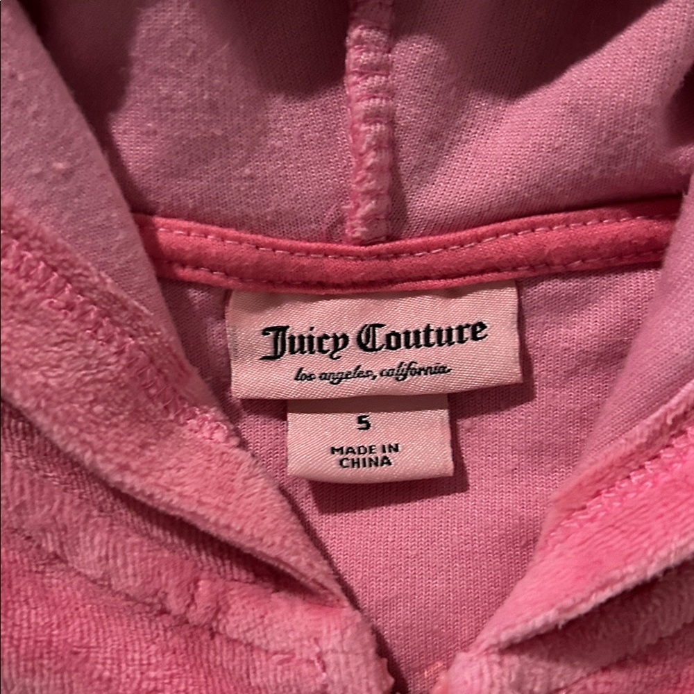 Juicy Couture Girls' Rose Pink Velour Zip Hoodie with Sparkle Trim - Picture 3 of 6